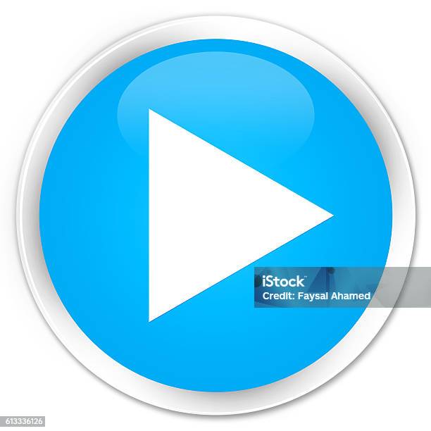 Play Icon Cyan Blue Glossy Round Button Stock Photo - Download Image Now - Arrow Symbol, Beginnings, Blue