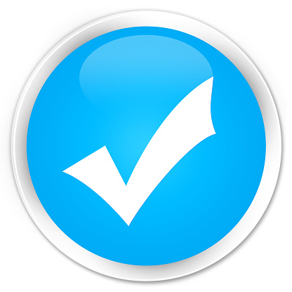 Validation icon cyan blue glossy round button