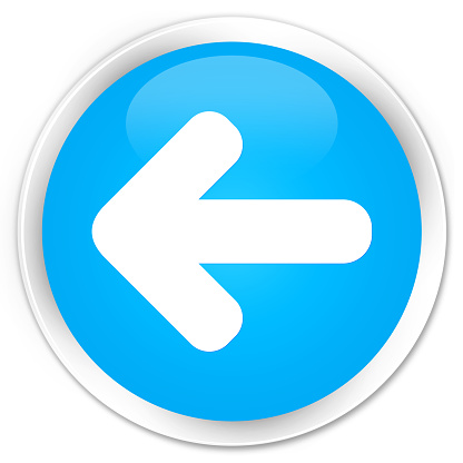 Back arrow icon cyan blue glossy round button