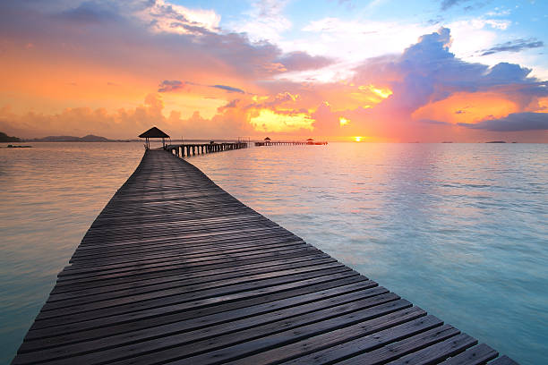 istock wood bridge during time the sunrise 613336918