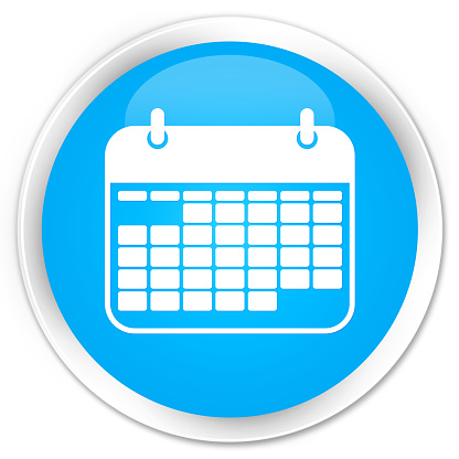 Calendar icon cyan blue glossy round button