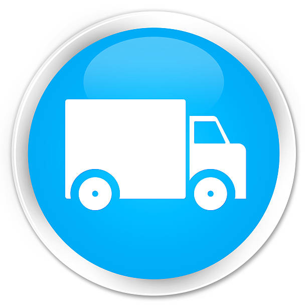 Delivery truck icon cyan blue glossy round button
