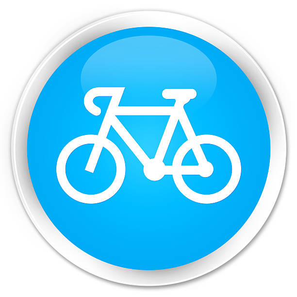 istock Bicycle icon cyan blue glossy round button 613338674