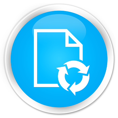Document process icon cyan blue glossy round button
