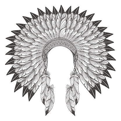 Native american indian headdress with feathers. Vector war bonnet headdress