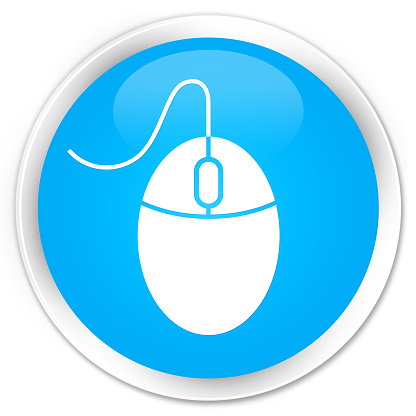 Mouse icon cyan blue glossy round button