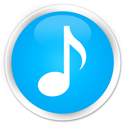 Music icon cyan blue glossy round button