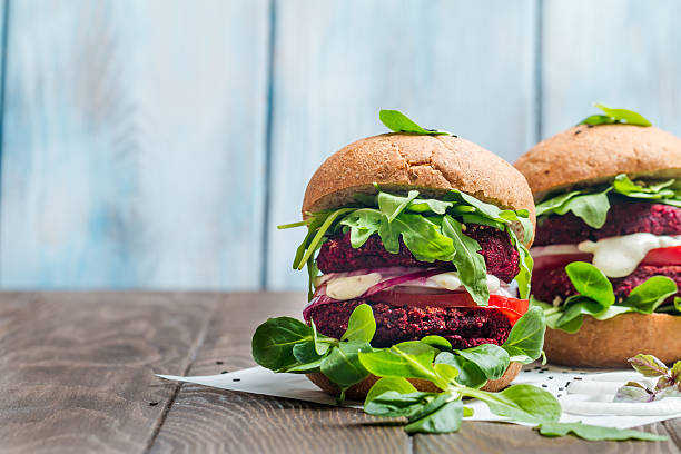 istock Vegetarian burger made of beetroot 613340110