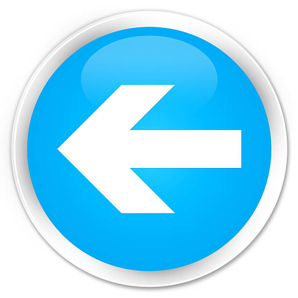 istock Back arrow icon cyan blue glossy round button 613341080