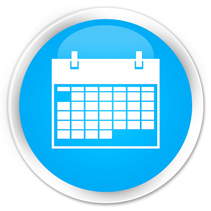 Calendar icon cyan blue glossy round button