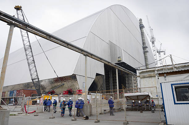 The new reactor shelter in Chernobyl nuclear power plant stock photo