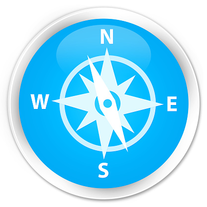Compass icon cyan blue glossy round button
