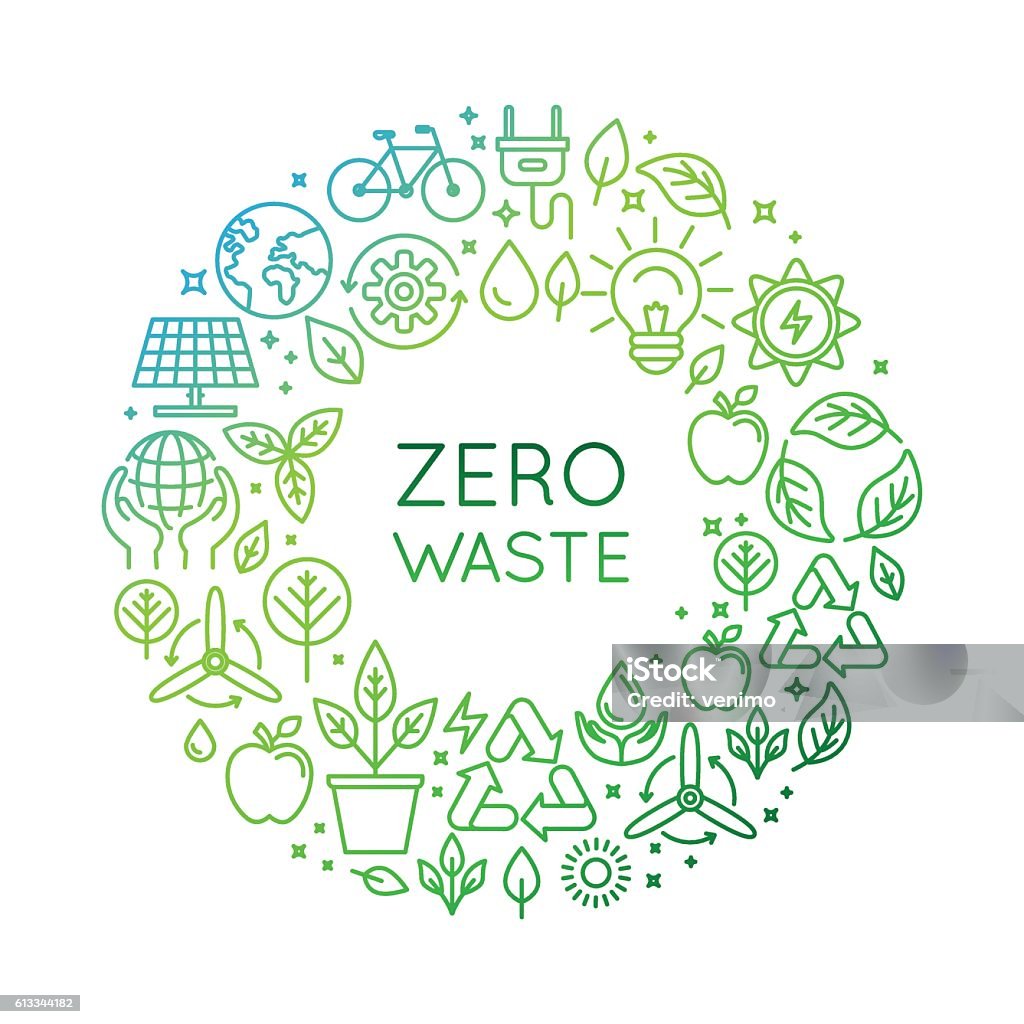 Vector logo design template - zero waste concept Vector logo design template and badge in trendy linear style - zero waste concept, recycle and reuse, reduce - ecological lifestyle and sustainable developments icons Sustainable Resources stock vector