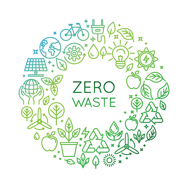 Vector logo design template - zero waste concept Vector logo design template and badge in trendy linear style - zero waste concept, recycle and reuse, reduce - ecological lifestyle and sustainable developments icons recyclable materials stock illustrations