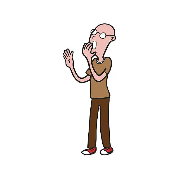 Vector illustration of Sleepy bald mand yawning cartoon drawing