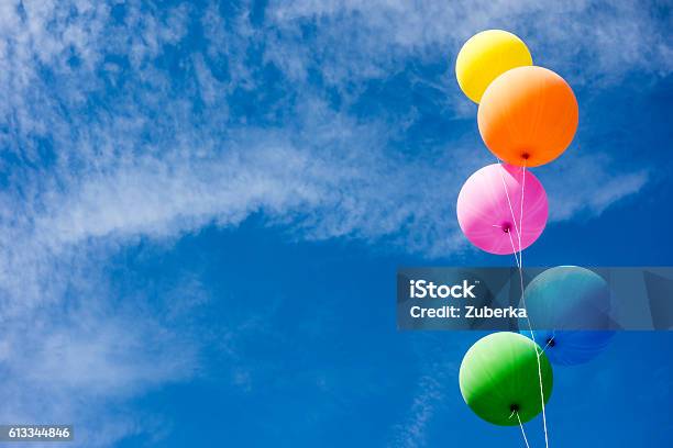 Colorful Balloons Over Sky Stock Photo - Download Image Now - Hot Air Balloon, Balloon, Sky