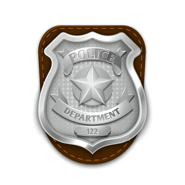 silber stahl polizei, sicherheitsabzeichen isoliert auf weißem hintergrund vektor - police badge badge police white background stock-grafiken, -clipart, -cartoons und -symbole