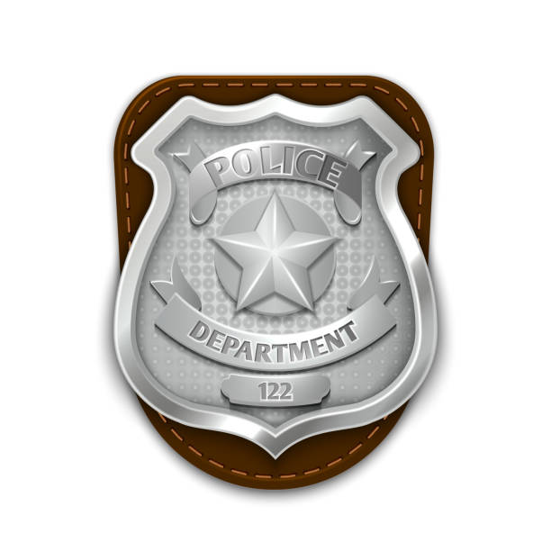 Silver steel police, security badge isolated on white background vector Silver steel police, security badge isolated on white background vector illustration. Emblem for sheriff or policeman riot shield illustrations stock illustrations