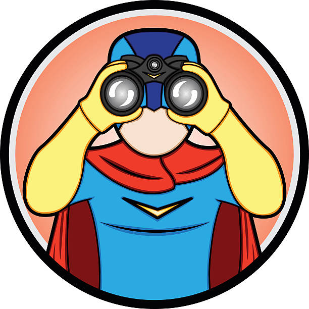 superhero looking for with binocular vector art illustration