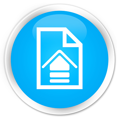 Upload document icon cyan blue glossy round button