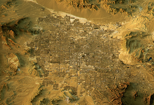 3D Render of a Topographic Map of Las Vegas Valley, Nevada, USA.