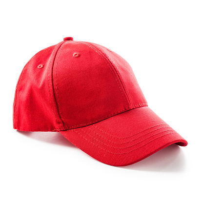 Red baseball cap isolated on white background. Sport hat. Single object with clipping path