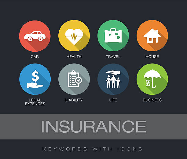 Insurance keywords with icons Insurance chart with keywords and icons. Flat design with long shadows life insurance stock illustrations