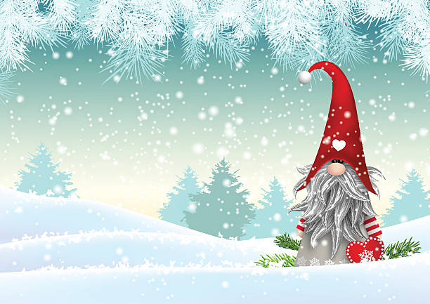 illustrazioni stock, clip art, cartoni animati e icone di tendenza di gnomo tradizionale natalizio scandinavo, tomte, illustrazione - snow nature sweden cold