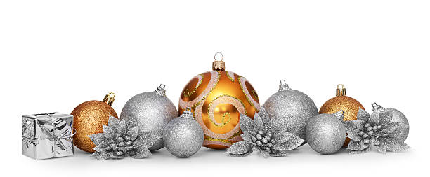 istock Group of christmas balls isolated on white background 613518174