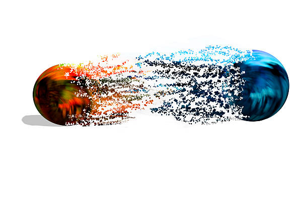 istock abstract background of two spheres in 3d and scatter effect 613523716