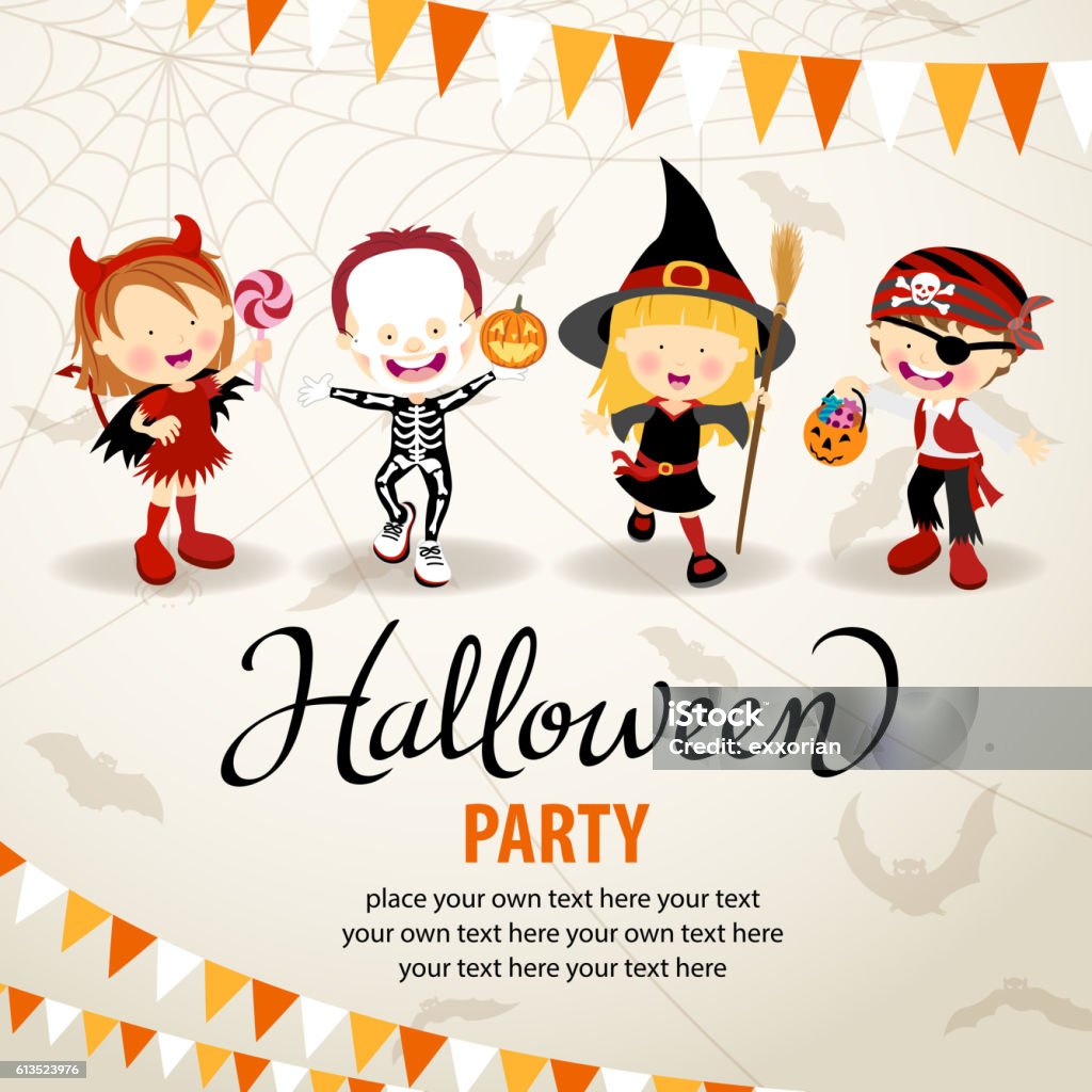 Halloween Costume Party Halloween trick or treat kids. Halloween stock vector