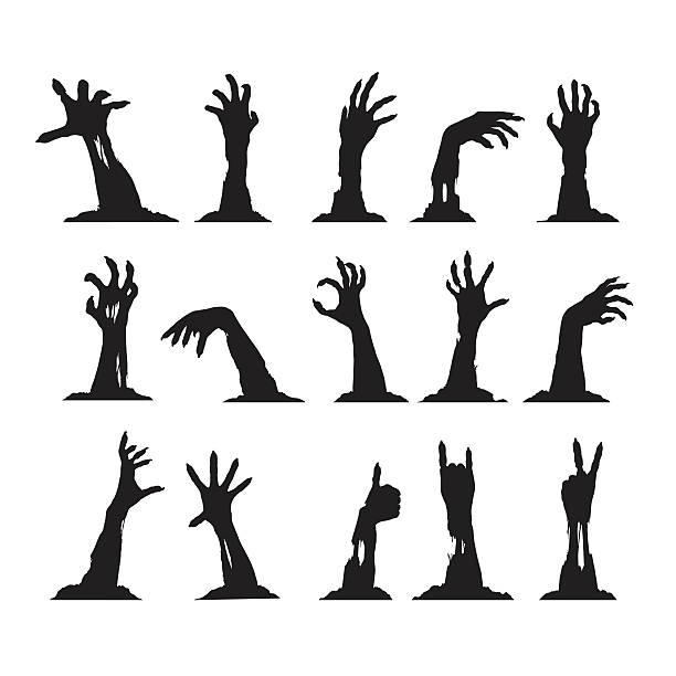 Set of Zombie Hands Set of silhouettes of zombie hands, collection for halloween themes and greetings, vector clip art. EPS 8. zombie stock illustrations