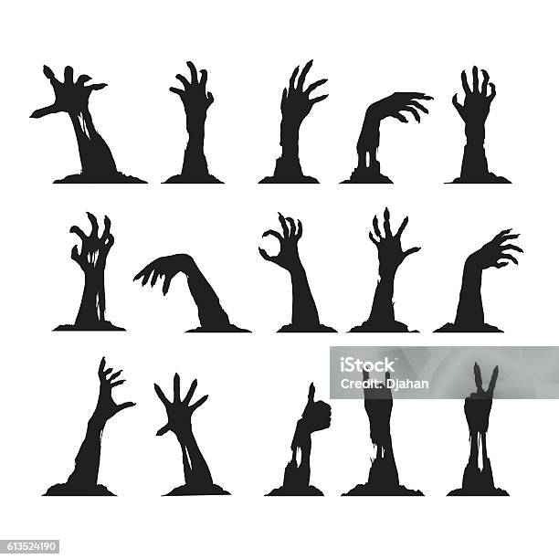 Set Of Zombie Hands Stock Illustration - Download Image Now - Zombie, In Silhouette, Halloween