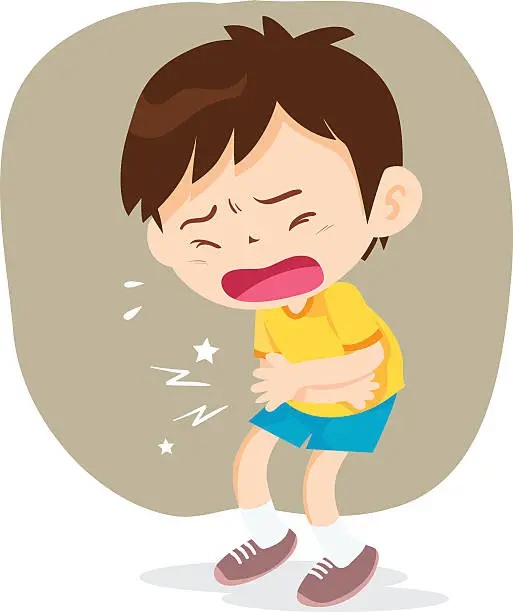 Vector illustration of boy have stomach ache