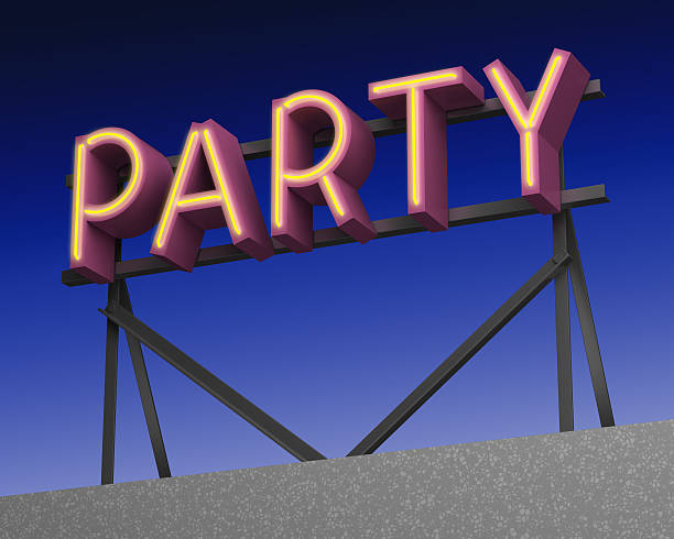 istock Roof installations with party letters night view. 3D rendering 613526110