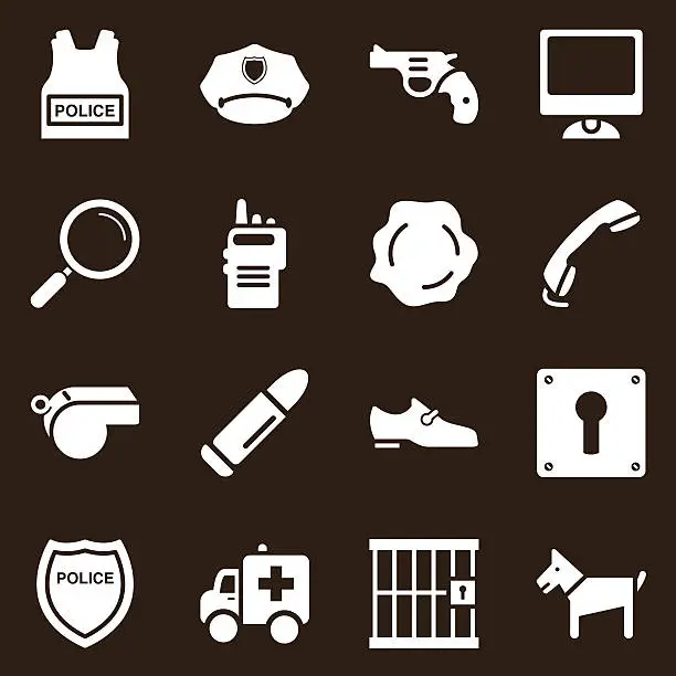 Vector illustration of Police Icons-Brown Series