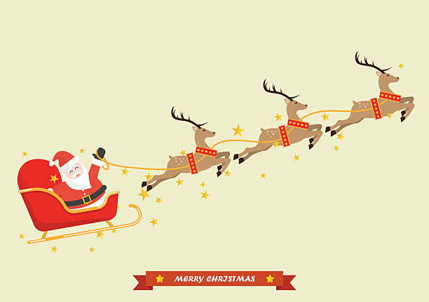 санта-клаус с оленей запряжённые сани - sleigh stock illustrations