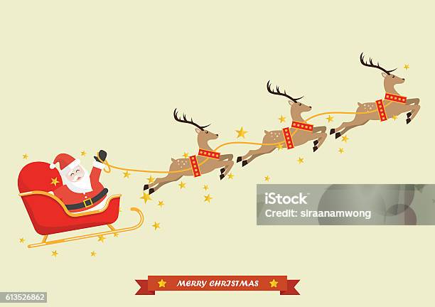 Santa Claus With Reindeer Sleigh Stock Illustration - Download Image Now - Santa Claus, Animal Sleigh, Reindeer