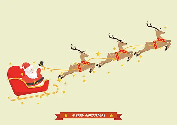 Vector illustration of Santa Claus with Reindeer Sleigh