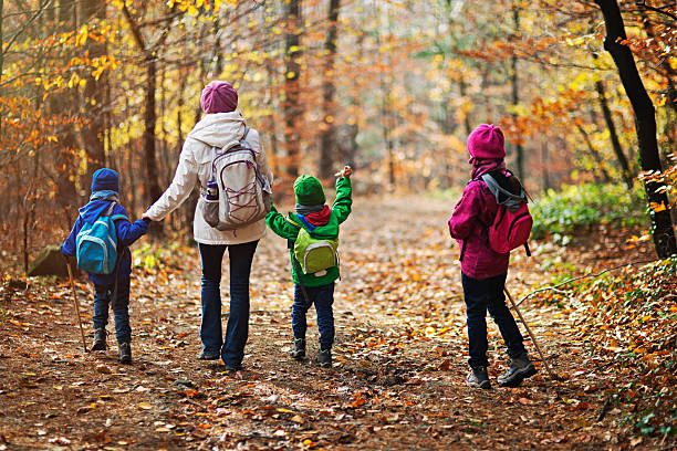 istock Family hiking in autumn forest 613528142