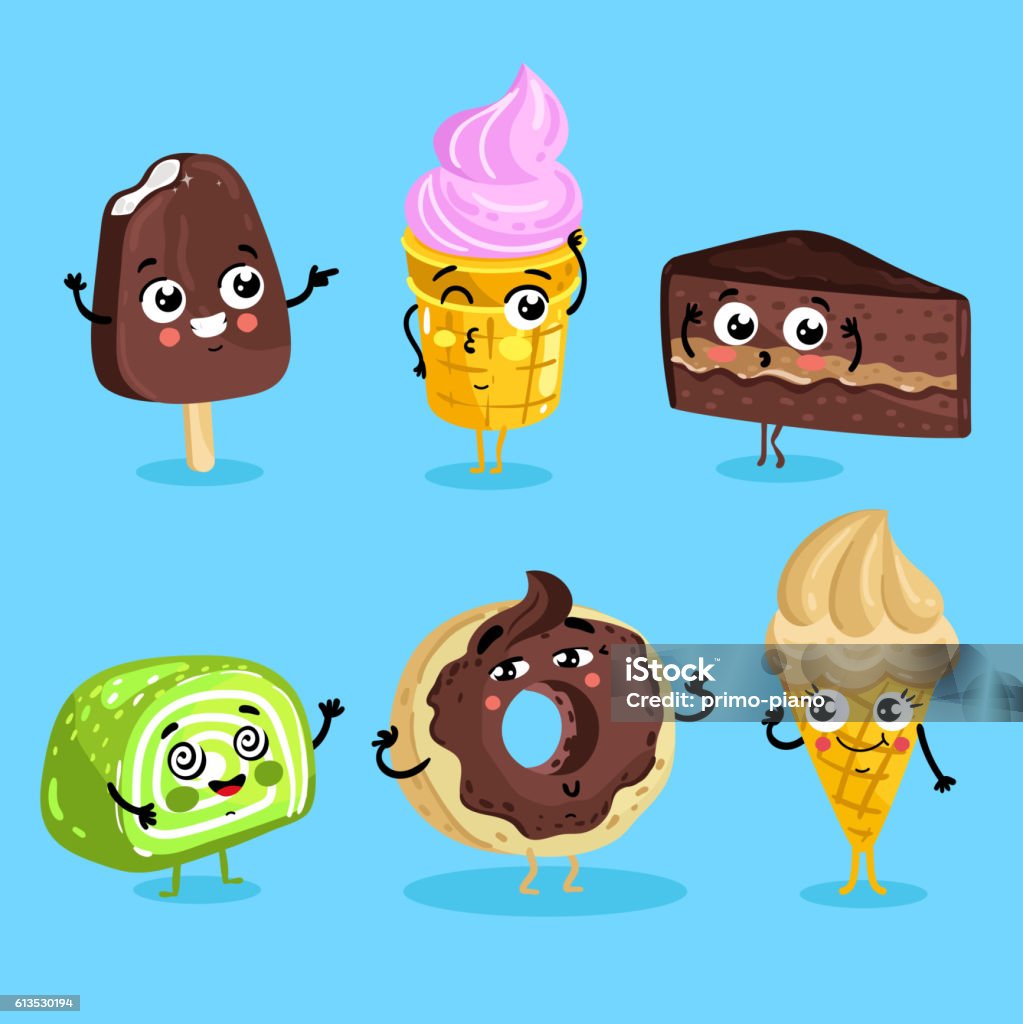 Ilustración de Divertidos Personajes De Comida Dulce De Dibujos Animados Aislados y más Vectores Libres de Derechos de Alegría - iStock Ilustración de Divertidos Personajes De Comida Dulce De Dibujos Animados Aislados y más Vectores Libres de Derechos de Alegría - iStock