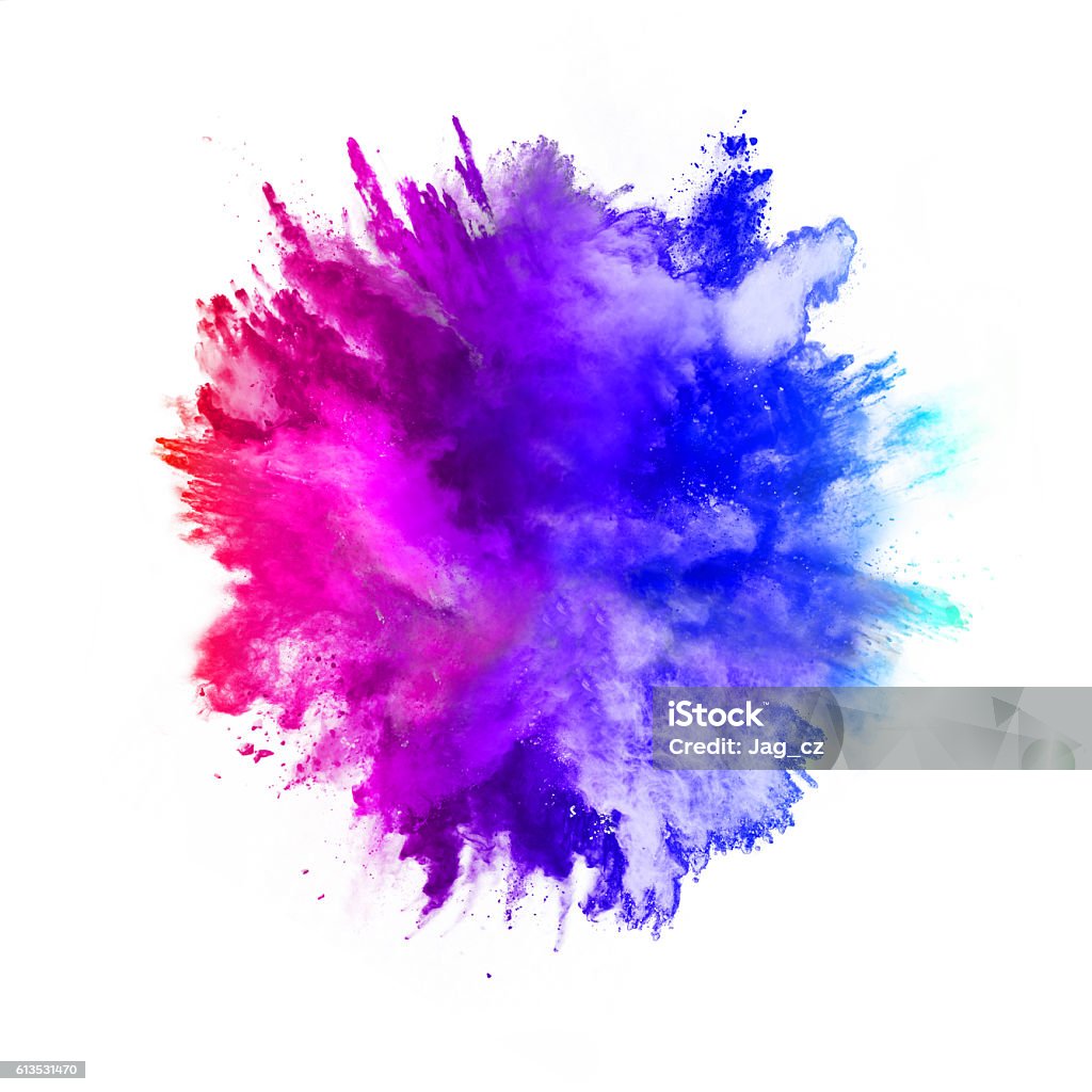 Explosion of colored powder on white background Explosion of colored powder, isolated on white background Exploding Stock Photo