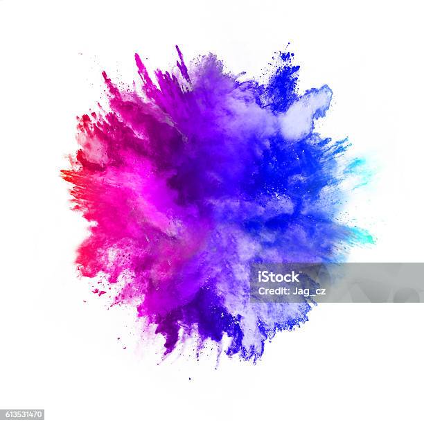 Explosion Of Colored Powder On White Background Stock Photo - Download Image Now - Exploding, Color Image, Paint