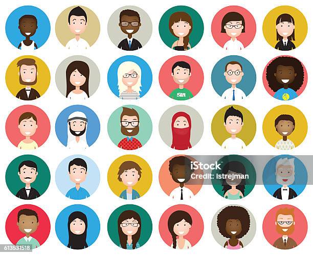 Set Of Diverse Round Avatars Stock Illustration - Download Image Now - Icon Symbol, Avatar, People