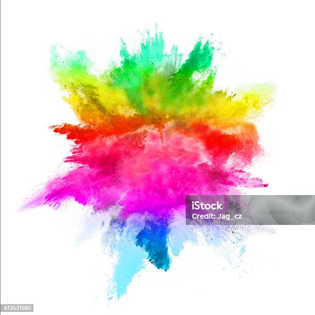 Explosion Of Colored Powder On White Background Stock Photo - Download Image Now - Exploding, Color Image, White Background