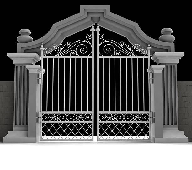 istock cemetery gate with metallic fence in midnight 613531858