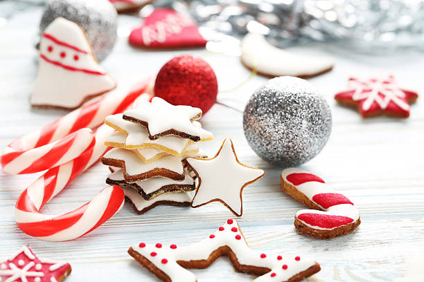 istock Christmas cookies on a blue wooden table 613531930