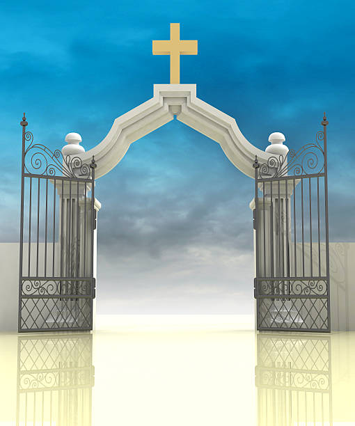 istock opened entrance to paradise with sky 613532004