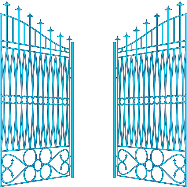 ilustrações de stock, clip art, desenhos animados e ícones de isolated open blue iron gate fence vector - iron gate