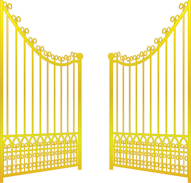 isolated on white open golden gate fence vector isolated on white open golden gate fence vector illustration gate stock illustrations